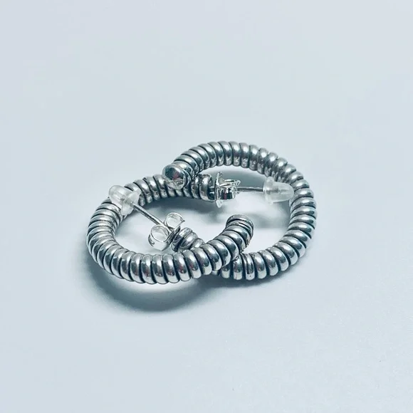 Silpada Rare HTF Sterling Silver Braided Wrapped Hoop Earrings on Posts - 1”